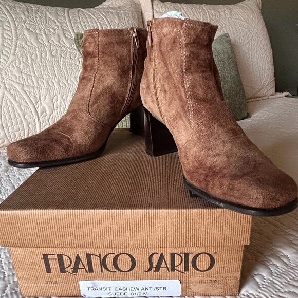Franco Sarto Brown Suede heeled boots 8.5M - Picture 1 of 6